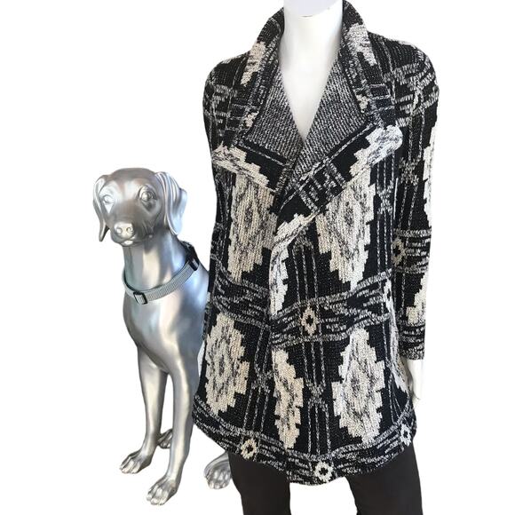 Lucky Brand Sweaters - Lucky Brand Open Front Metallic Black White Cardigan Sweater Women's Size XS